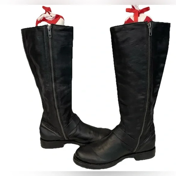 Frye Women’s 6.5B Veronica Belted Tall Black Leather Zipper Knee High Boots. - Picture 6 of 11